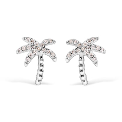 10K White Gold 1/10 Cttw Diamond  Encrusted Palm Tree Stud Earrings (H-I Color, I1-I2 Clarity)