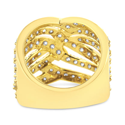 10K Yellow Gold 3.00 Cttw Diamond Multi Row Bypass Wave Cocktail Band Ring (J-K Color, I1-I2 Clarity) - Size 7