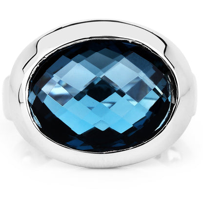 10.25 Carat Genuine London Blue Topaz .925 Sterling Silver Ring