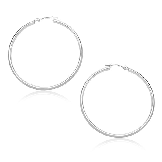 Boucles d'oreilles créoles polies en or blanc 14 carats (1,5 x 30 mm)
