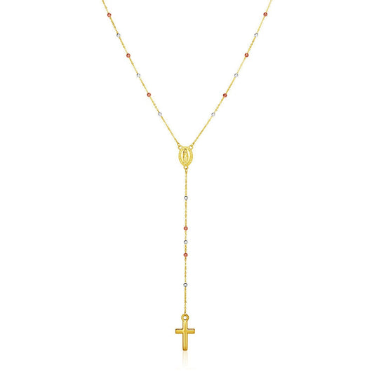 Collier Rosaire Lariat en Or Tricolore 14 carats