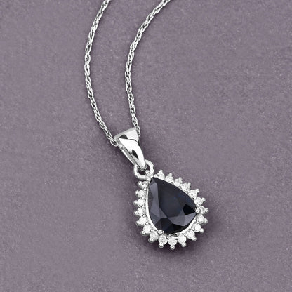 2.09 Carat Genuine Blue Sapphire and White Diamond 14K White Gold Pendant