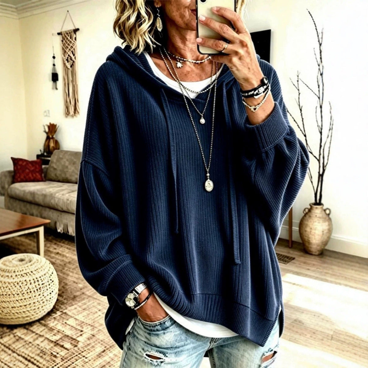 2026 European And American Women's Fashion Amazon Independent Store Hooded Drawstring Woven Corduroy Sweatshirt Jacket Loose Top