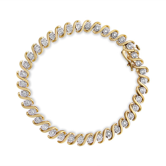 Bracelet de tennis en argent sterling 925 plaqué or jaune 14 carats avec diamants ronds sertis illusion 1/2 carat (couleur I-J, pureté I3) - 17,78 cm