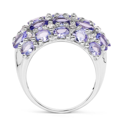 7.29 Carat Genuine Tanzanite and White Topaz .925 Sterling Silver Ring
