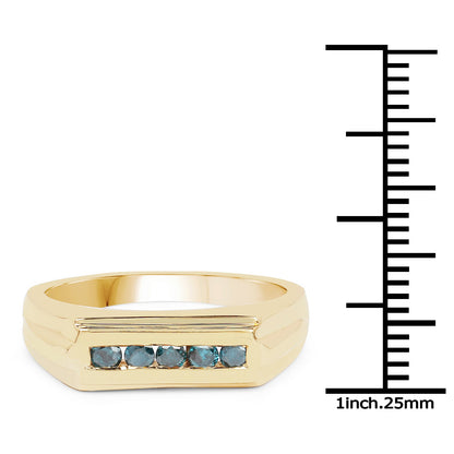 14K Yellow Gold Plated 0.25 Carat Genuine Blue Diamond .925 Sterling Silver Ring