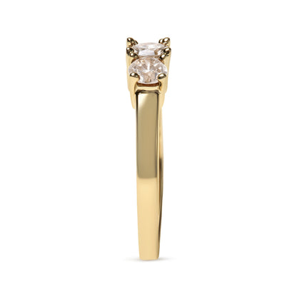 10K Yellow Gold 1.00 Cttw Champagne Diamond 3-Stone Band Ring (J-K Color, I1-I2 Clarity)  - Size 7
