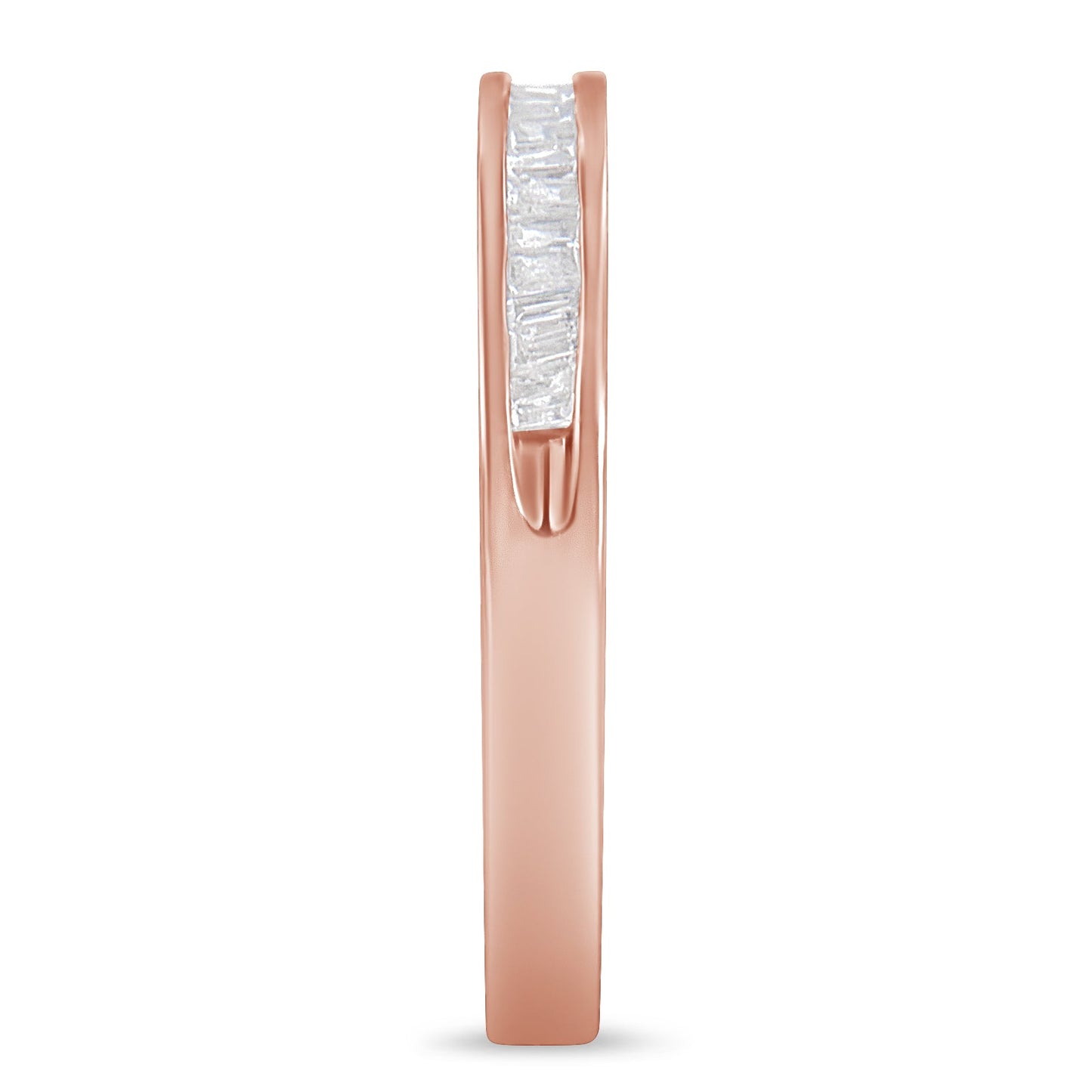 10K Rose Gold over .925 Sterling Silver 1/5 Cttw Diamond Channel-Set Stackable Band Ring (H-I Color, I1-I2 Clarity) - Size 6 3/4