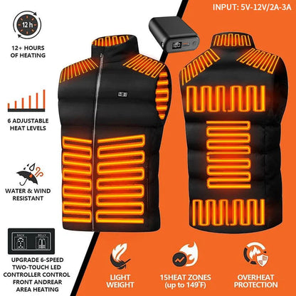 2026 Updated Version Two-touch 15Heat Zones LED Controller Heated Vest For Men & Women With Battery Pack