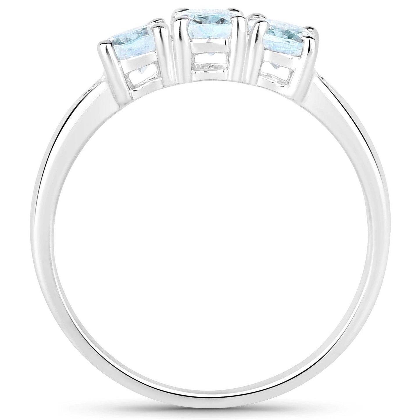 0.95 Carat Genuine Aquamarine and White Diamond .925 Sterling Silver Ring