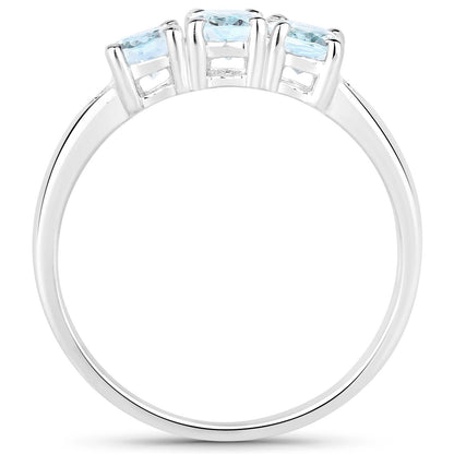0.95 Carat Genuine Aquamarine and White Diamond .925 Sterling Silver Ring