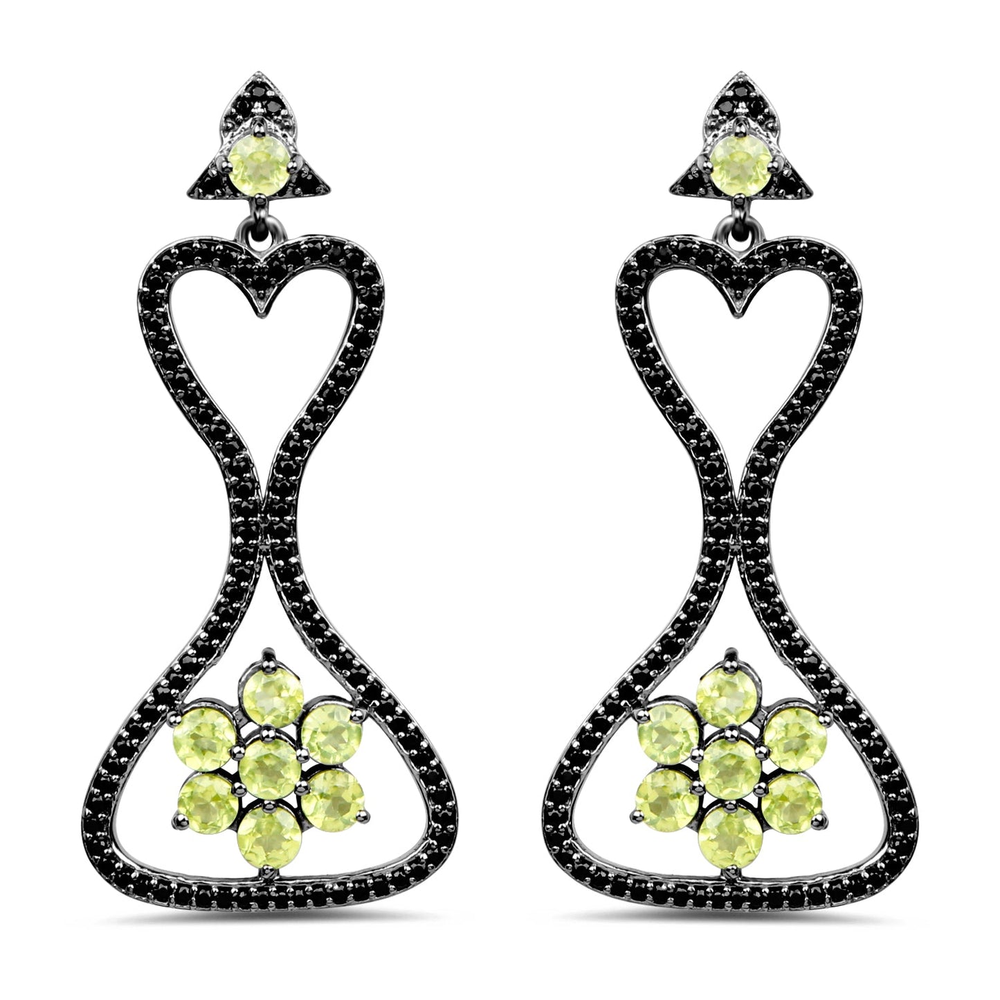 6.93 Carat Genuine Peridot and Black Spinel .925 Sterling Silver Earrings