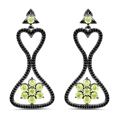 6.93 Carat Genuine Peridot and Black Spinel .925 Sterling Silver Earrings