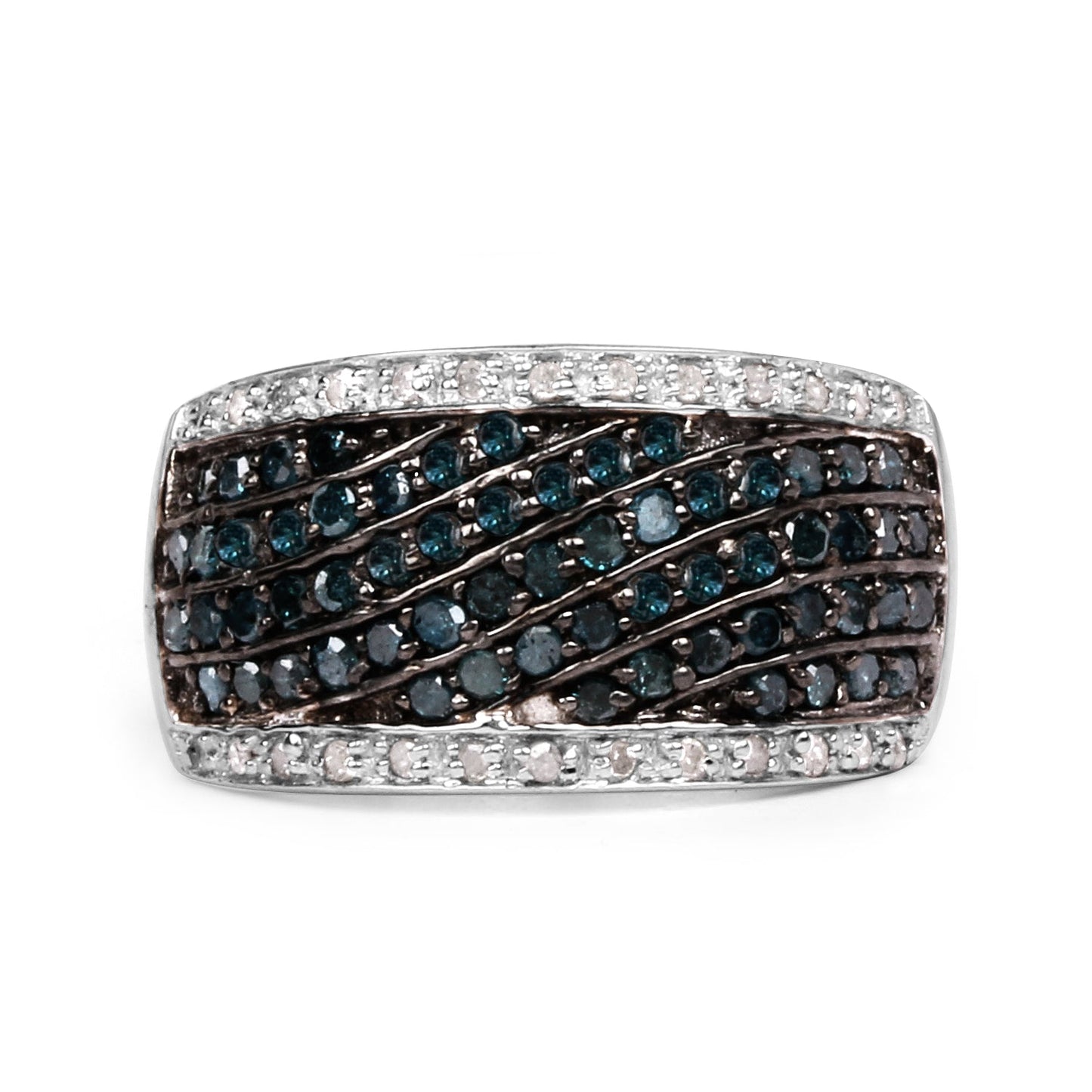 0.80 Carat Genuine Blue Diamond and White Diamond .925 Sterling Silver Ring