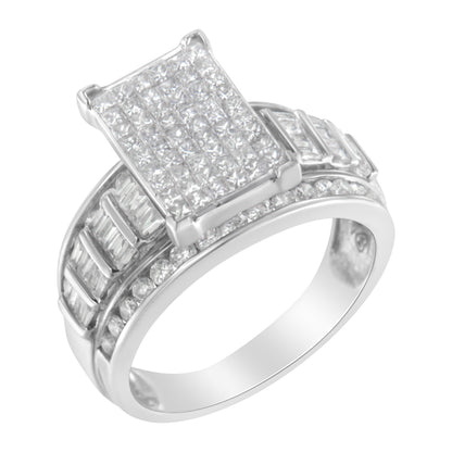 14K White Gold 2.0 Cttw Mixed-Cut Diamond Rectangle Invisible-Set Composite Cluster Ring with Bar- and Channel-Set Band (H-I Color, SI2-I1 Clarity) - Size 5