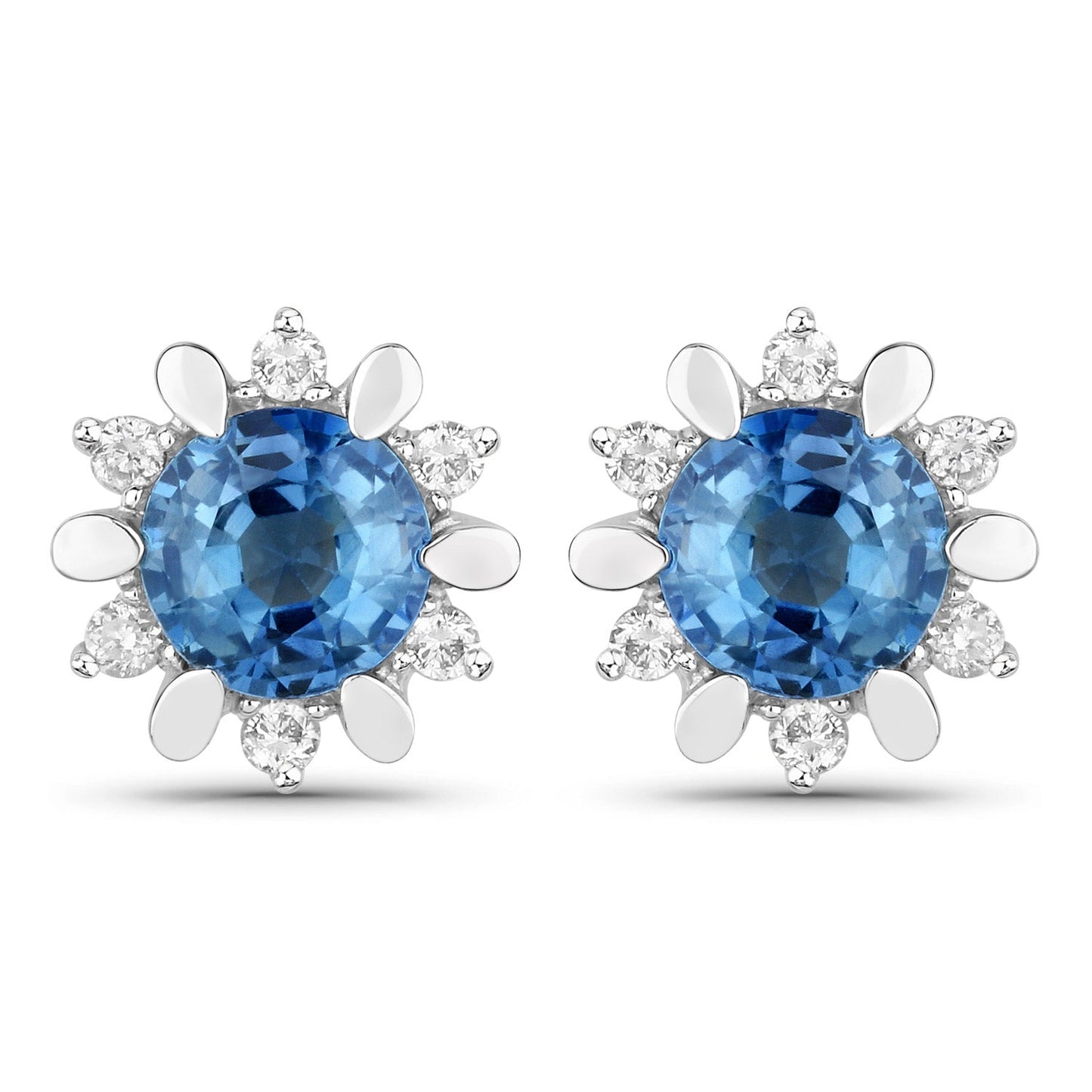 1.87 Carat Genuine Blue Sapphire and White Diamond 14K White Gold Earrings