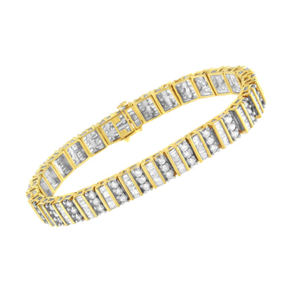 14K Yellow Gold 5.50 Cttw Round and Baguette Diamond Link Bracelet