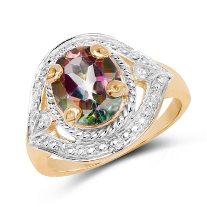14K Yellow Gold Plated 3.15 Carat Genuine Quartz Mystic .925 Sterling Silver Ring