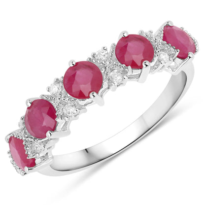1.61 Carat Genuine Ruby and White Diamond 14K White Gold Ring