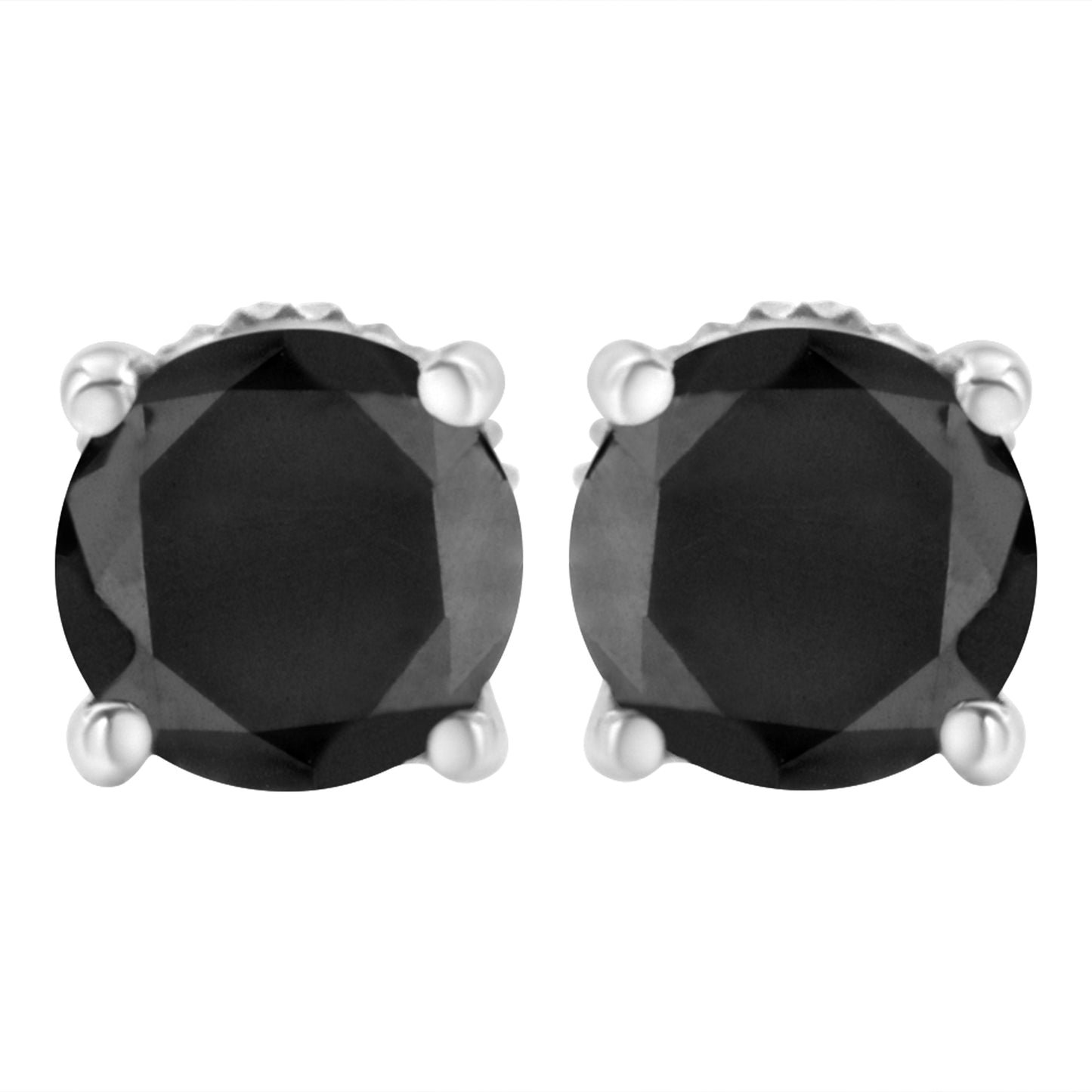 14K White Gold 2.00 Cttw Round Brilliant-Cut Black Diamond Classic 4-Prong Stud Earrings with Screw Backs (Fancy Color-Enhanced, I2-I3 Clarity)