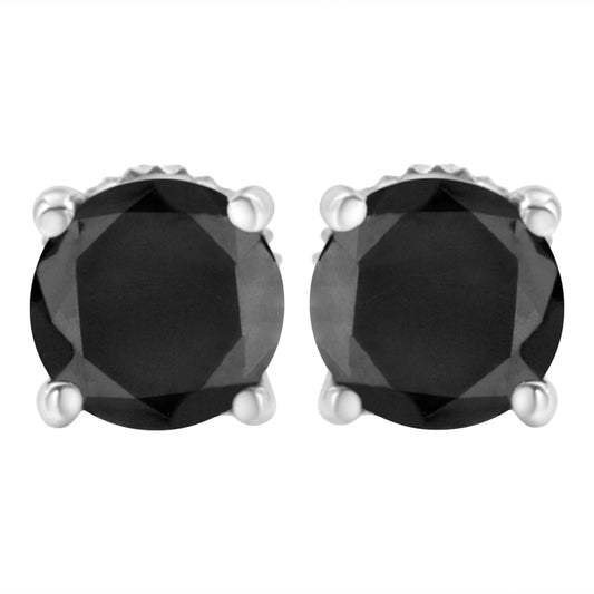 Puces d'oreilles classiques en or blanc 14 carats avec diamants noirs taille brillant rond de 2,00 carats, serti 4 griffes, avec fermoirs à vis (couleur améliorée fantaisie, pureté I2-I3)