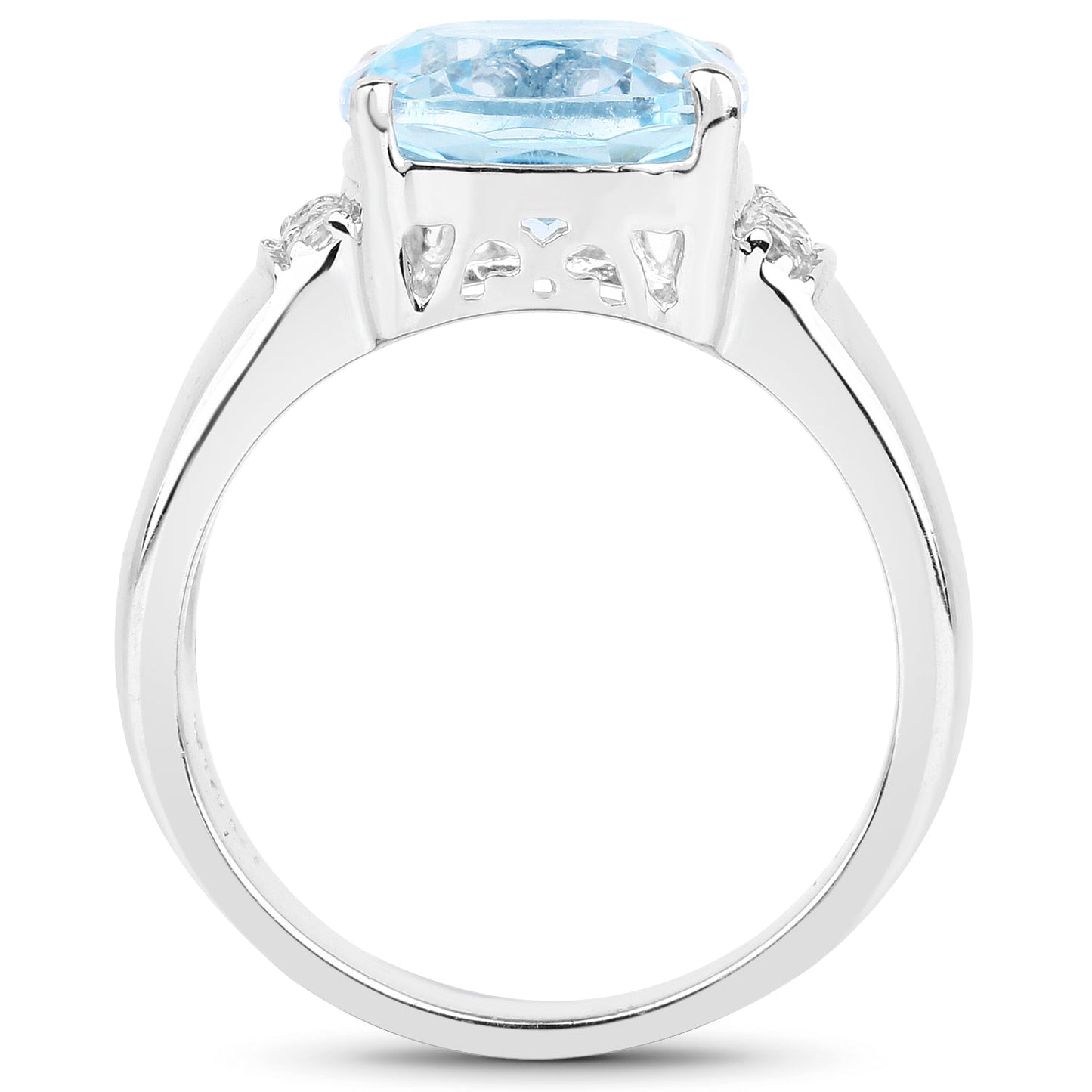 4.58 Carat Genuine Blue Topaz and White Topaz .925 Sterling Silver Ring