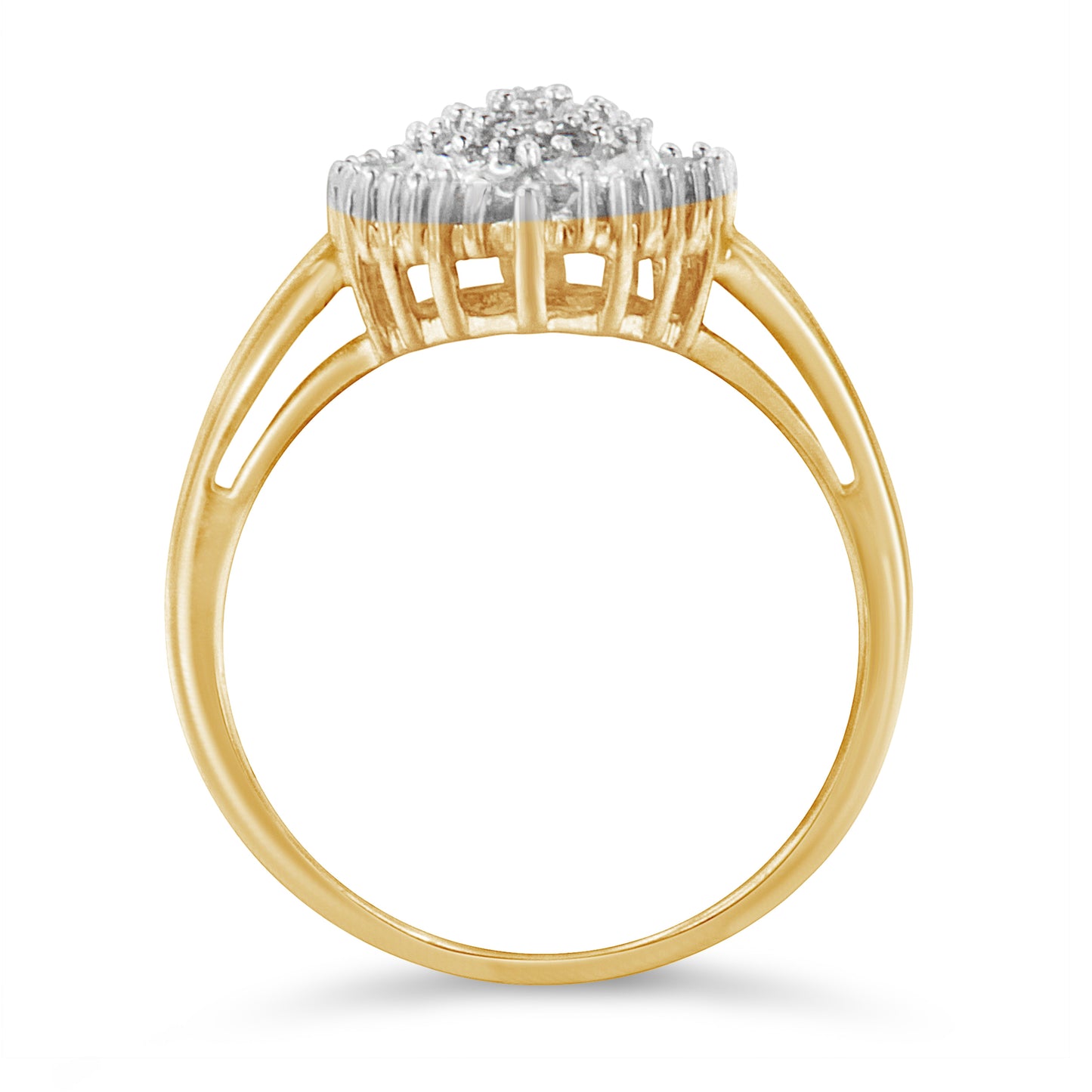 10K Yellow Gold 1/2 Cttw Round & Baguette Cut Diamond Pear Shaped Domed PavÃ© Cluster with Halo Cocktail Ring (J-K Color, I1-I2 Clarity) - Size 4-1/4