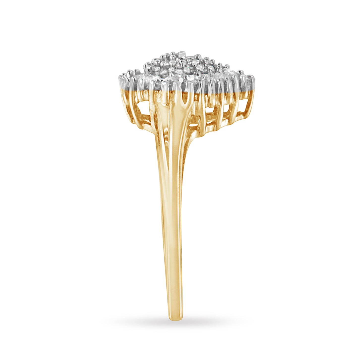 10K Yellow Gold 1/2 Cttw Round & Baguette Cut Diamond Pear Shaped Domed PavÃ© Cluster with Halo Cocktail Ring (J-K Color, I1-I2 Clarity) - Size 4-1/4