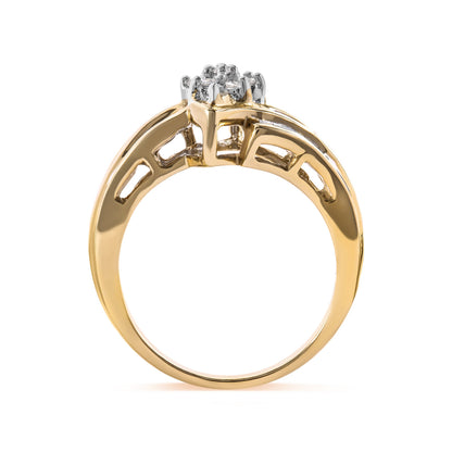10K Yellow Gold 1/2 Cttw Round And Baguette-cut Diamond Cluster Head and Channel Set Shank Ring (H-I Color, I1-I2 Clarity) - Ring Size 7