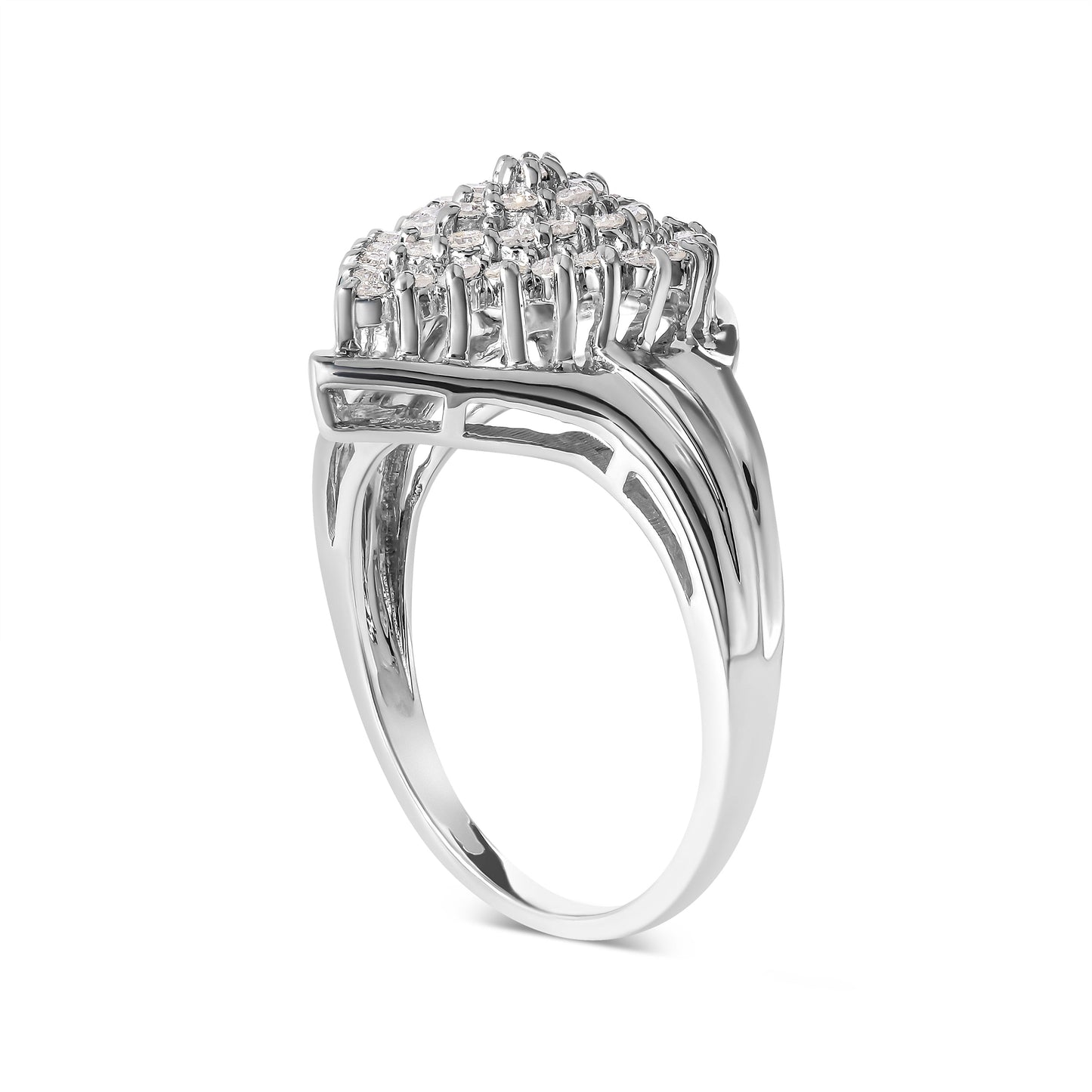 10K White Gold 1/2 Cttw Diamond Pear Shaped Cluster Ring (H-I Color, I1-I2 Clarity) - Ring Size 7
