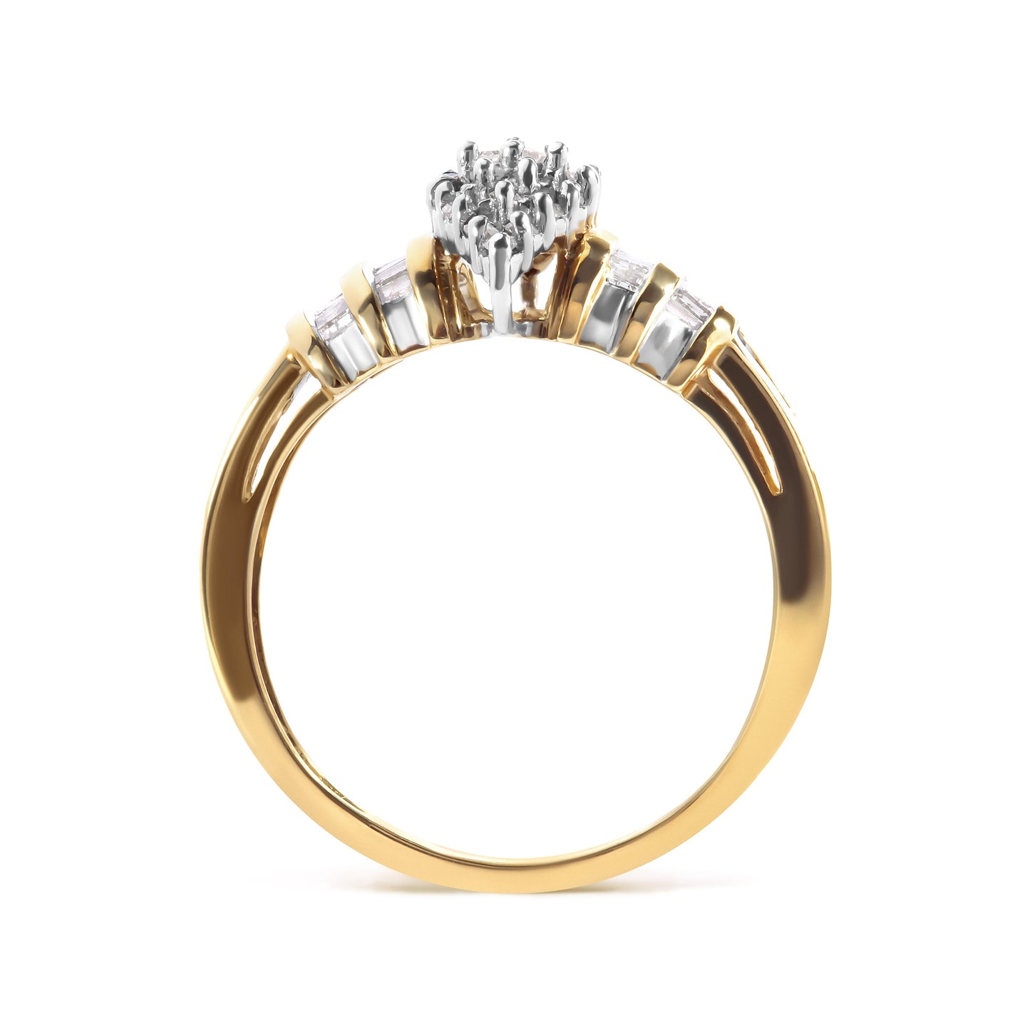 10K Yellow Gold 1/2 Cttw Diamond Pear Shaped Head and Multi Row Channel Set  Shank Ring (H-I Color, SI2-I1 Clarity) - Ring Size 7