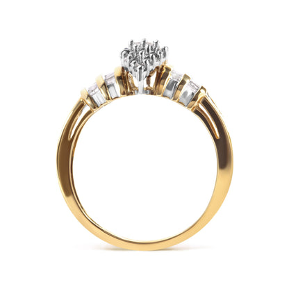 10K Yellow Gold 1/2 Cttw Diamond Pear Shaped Head and Multi Row Channel Set  Shank Ring (H-I Color, SI2-I1 Clarity) - Ring Size 7