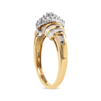 10K Yellow Gold 1/2 Cttw Diamond Pear Shaped Head and Multi Row Channel Set  Shank Ring (H-I Color, SI2-I1 Clarity) - Ring Size 7