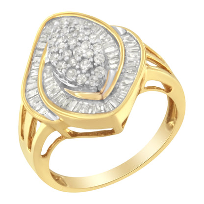 10K Yellow Gold Diamond Cluster Ring (3/4 Cttw, J-K Color, I2-I3 Clarity) - Size 6