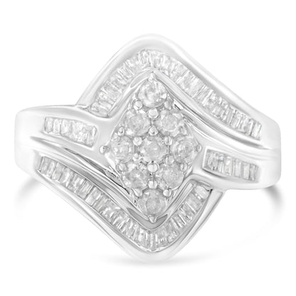 10K White Gold Diamond Bypass Cluster Ring (1 Cttw, I-J Color, I2-I3 Clarity) - Size 7