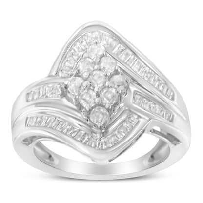 10K White Gold Diamond Bypass Cluster Ring (1 Cttw, I-J Color, I2-I3 Clarity) - Size 7