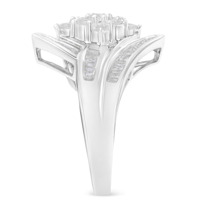 10K White Gold Diamond Bypass Cluster Ring (1 Cttw, I-J Color, I2-I3 Clarity) - Size 7