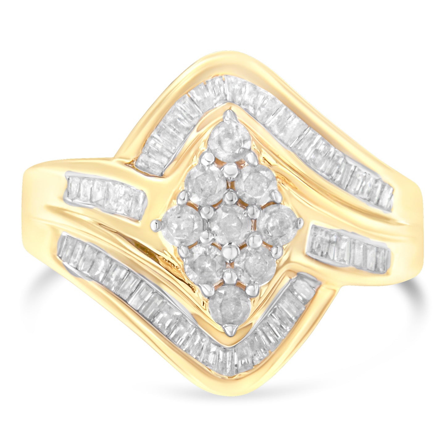 10K Yellow Gold Diamond Bypass Cluster Ring (1 Cttw, I-J Color, I2-I3 Clarity) - Size 7