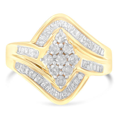 10K Yellow Gold Diamond Bypass Cluster Ring (1 Cttw, I-J Color, I2-I3 Clarity) - Size 7