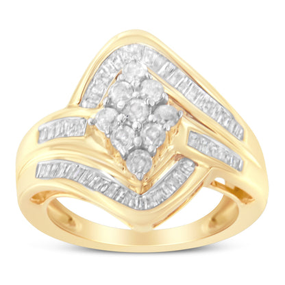 10K Yellow Gold Diamond Bypass Cluster Ring (1 Cttw, I-J Color, I2-I3 Clarity) - Size 7