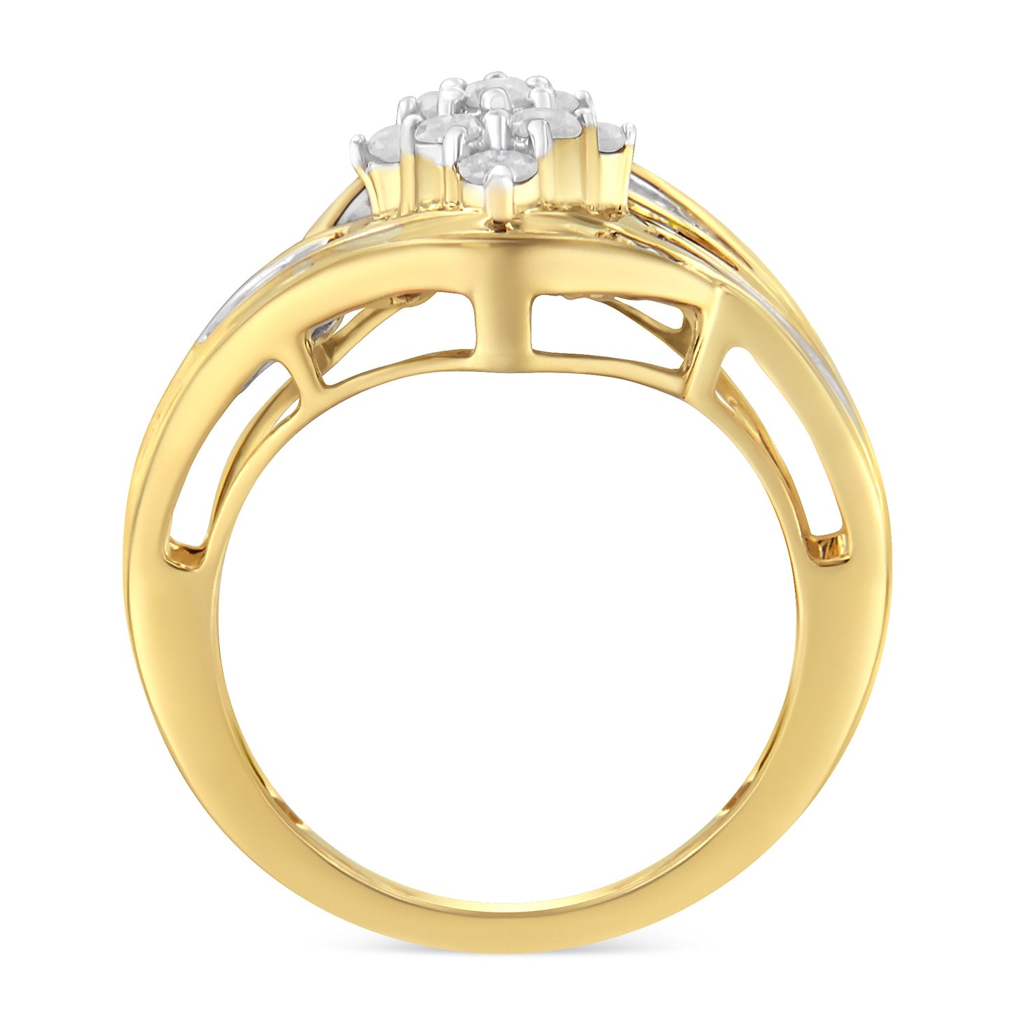 10K Yellow Gold over .925 Sterling Silver Diamond Bypass Cluster Ring (1 Cttw, I-J Color, I2-I3 Clarity) - Size 6