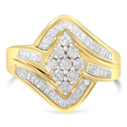 10K Yellow Gold over .925 Sterling Silver Diamond Bypass Cluster Ring (1 Cttw, I-J Color, I2-I3 Clarity) - Size 6
