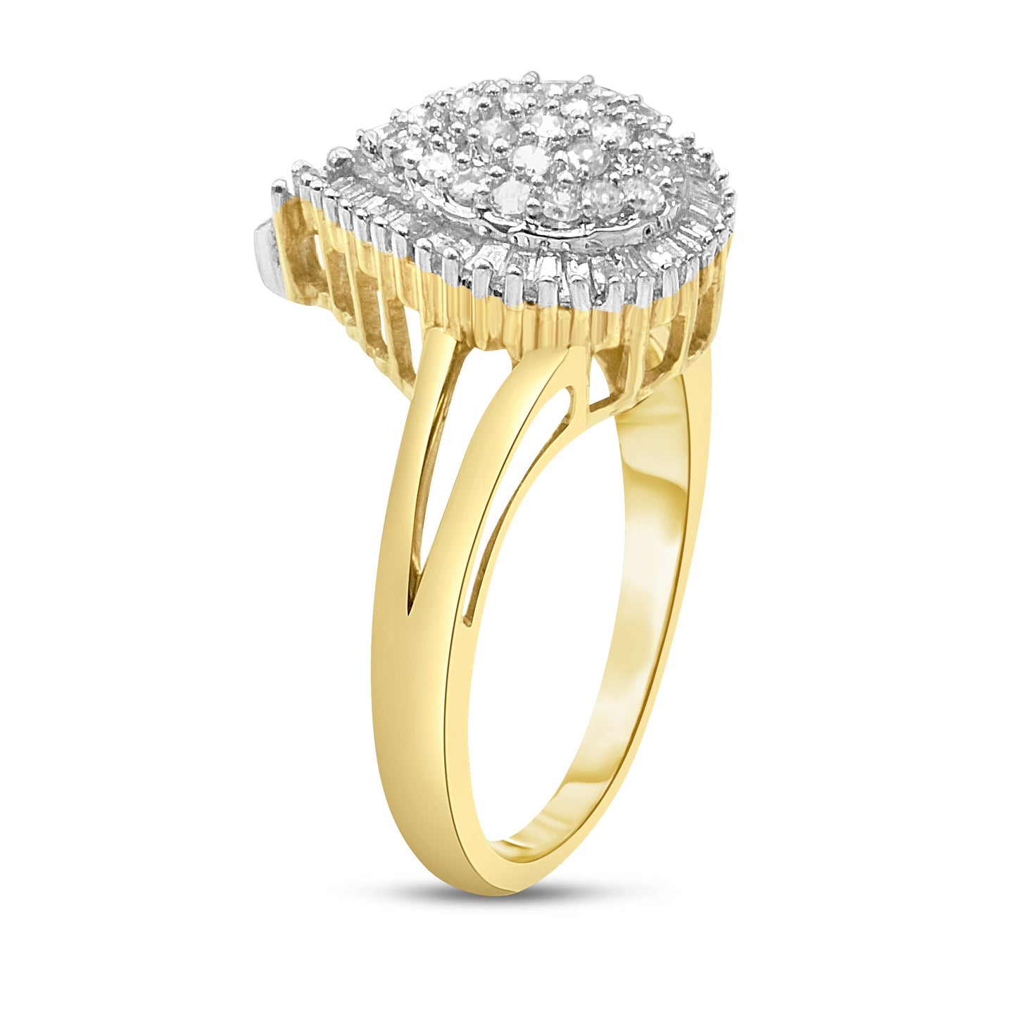 10K Yellow Gold 1/2 Cttw Round and Baguette-Cut Diamond Pear Ring (I-J Color, I1-I2 Clarity) - Size 7