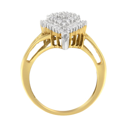 10K Yellow Gold 1/2 Cttw Round and Baguette-Cut Diamond Pear Ring (I-J Color, I1-I2 Clarity) - Size 7