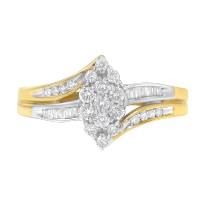 10K Yellow and White Gold 1/2 Cttw Diamond Marquise Shaped Cluster Split Shank Ring (H-I Color, SI2-I1 Clarity) - Size 7