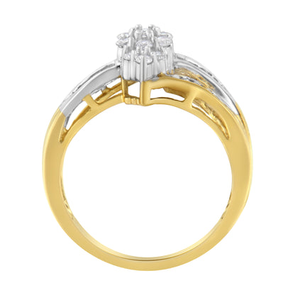 10K Yellow and White Gold 1/2 Cttw Diamond Marquise Shaped Cluster Split Shank Ring (H-I Color, SI2-I1 Clarity) - Size 7