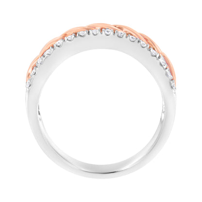 10K White and Rose Gold 1/3 Cttw Diamond Split Shank and Infinity Ribbon Band Ring (I-J Color, I1-I2 Clarity) - Size 6