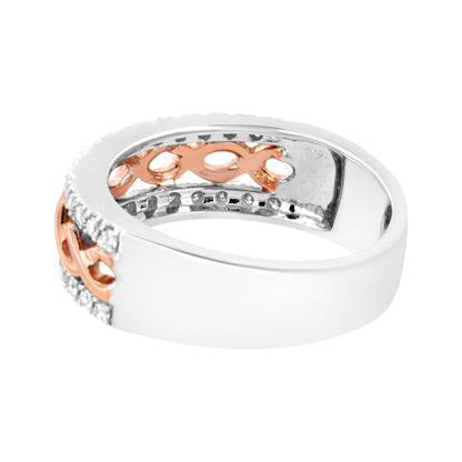 10K White and Rose Gold 1/3 Cttw Diamond Split Shank and Infinity Ribbon Band Ring (I-J Color, I1-I2 Clarity) - Size 6