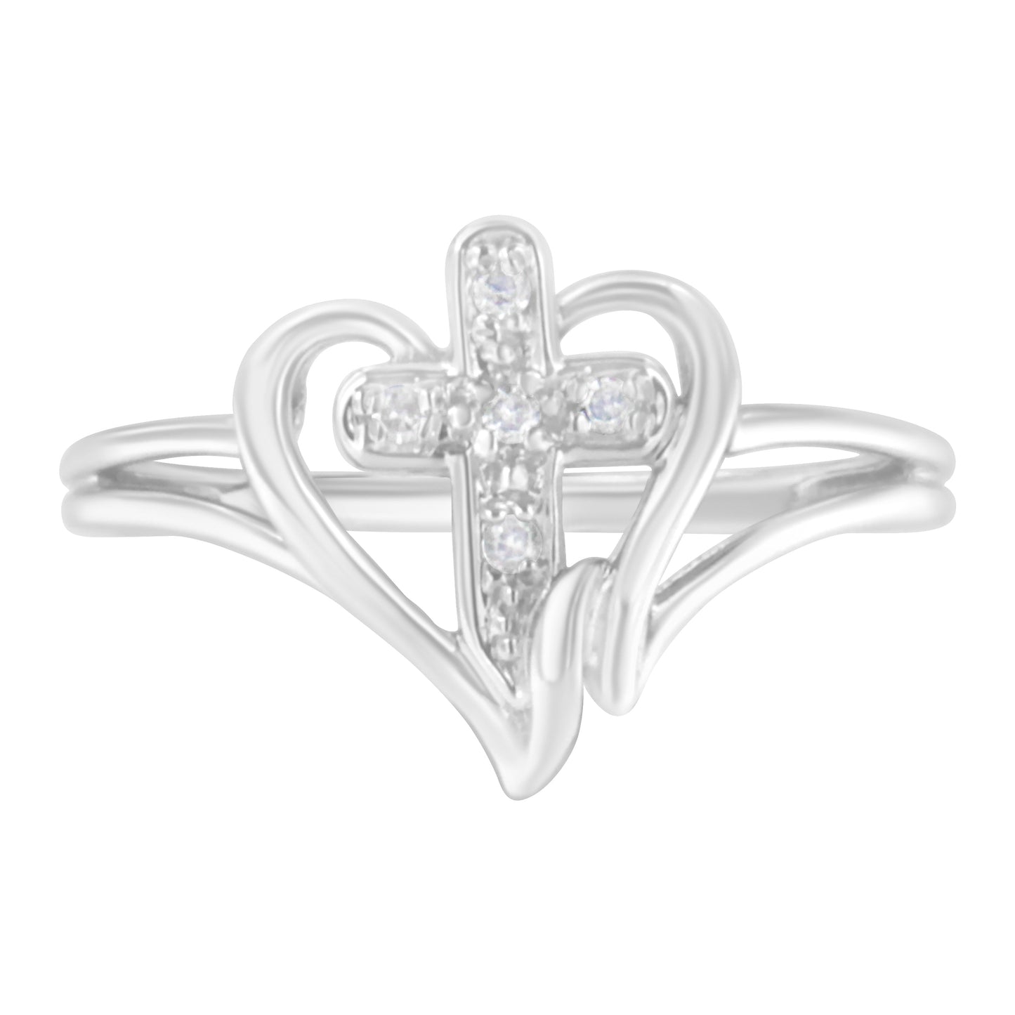 10K White Gold Diamond-Accented Cross & Open Heart Promise Fashion Ring (H-I Color, I1-I2 Clarity) - Size 7