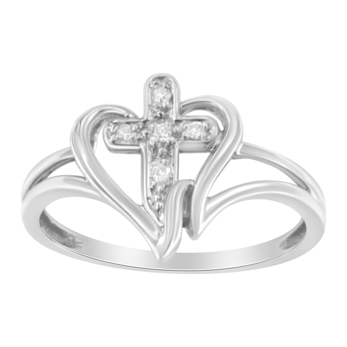 10K White Gold Diamond-Accented Cross & Open Heart Promise Fashion Ring (H-I Color, I1-I2 Clarity) - Size 7